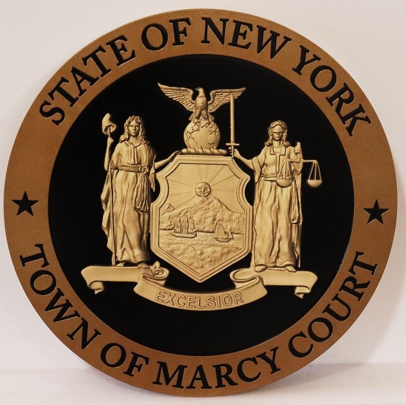 HP-1217 - Carved 3-D bas-Relief Plaque of the Seal of the Town of Marcy Court, State of New York