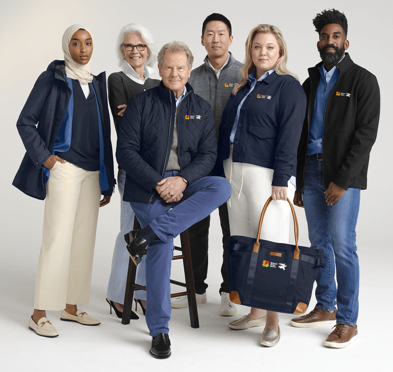 Group of Professionally Dressed People, all with Business Logo Embroidered on their Clothing