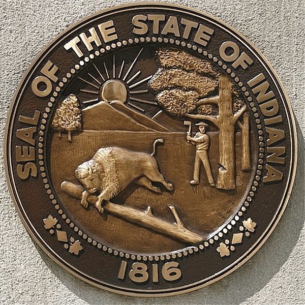 Decatur Indiana Seal Painted, Wood and Metal 3-D State Seal Wall & Podium Plaques