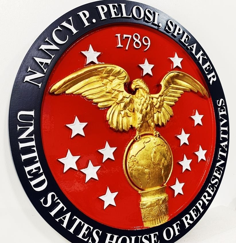 U30102 - Carved 3-D HDU Plaque of the Seal of the Speaker of the House of Representatives, Nancy Pelosi