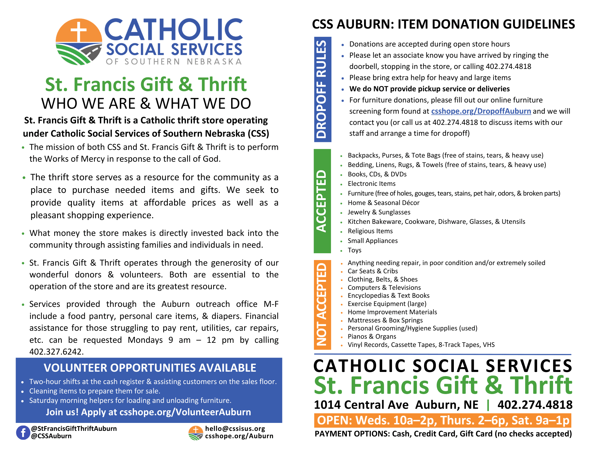 UPDATE! St. Francis Gift & Thrift Item donation guidelines and store information