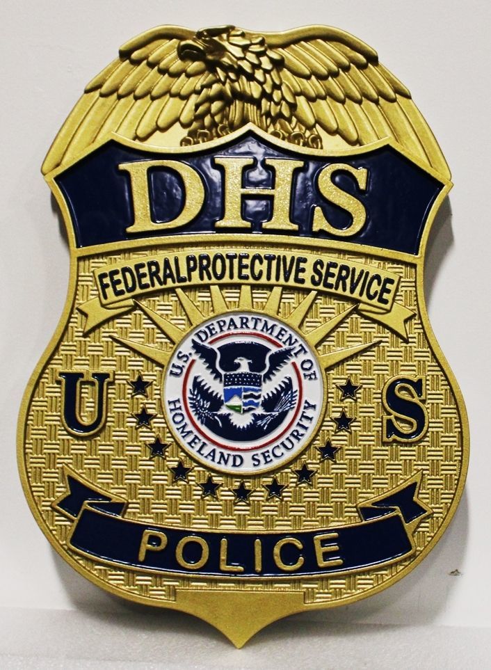 PP-1490-  Carved 3-D Bas-Relief HDU Plaque of the Badge of the Police of the Department of Homeland Security (DHS)