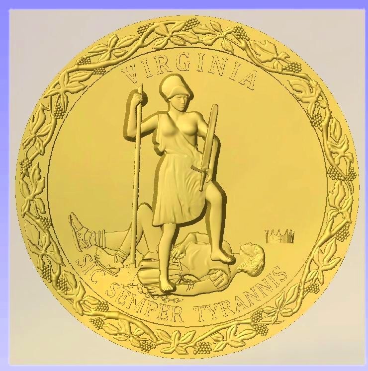 W32512 - 3-D Bas-Relief Carved Wall Plaque of the Seal of the State of Virginia, Gold-Leaf Gilded