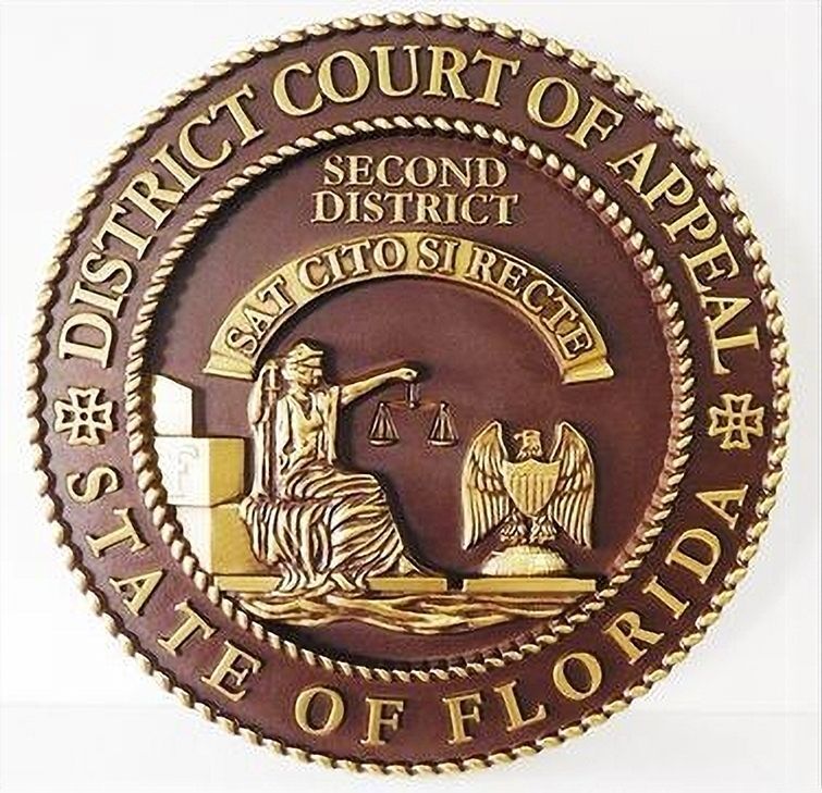 GP-1070 - Carved Plaque of the Seal of the District  Court of Appeals, State Court of Florida, Bronze Plated
