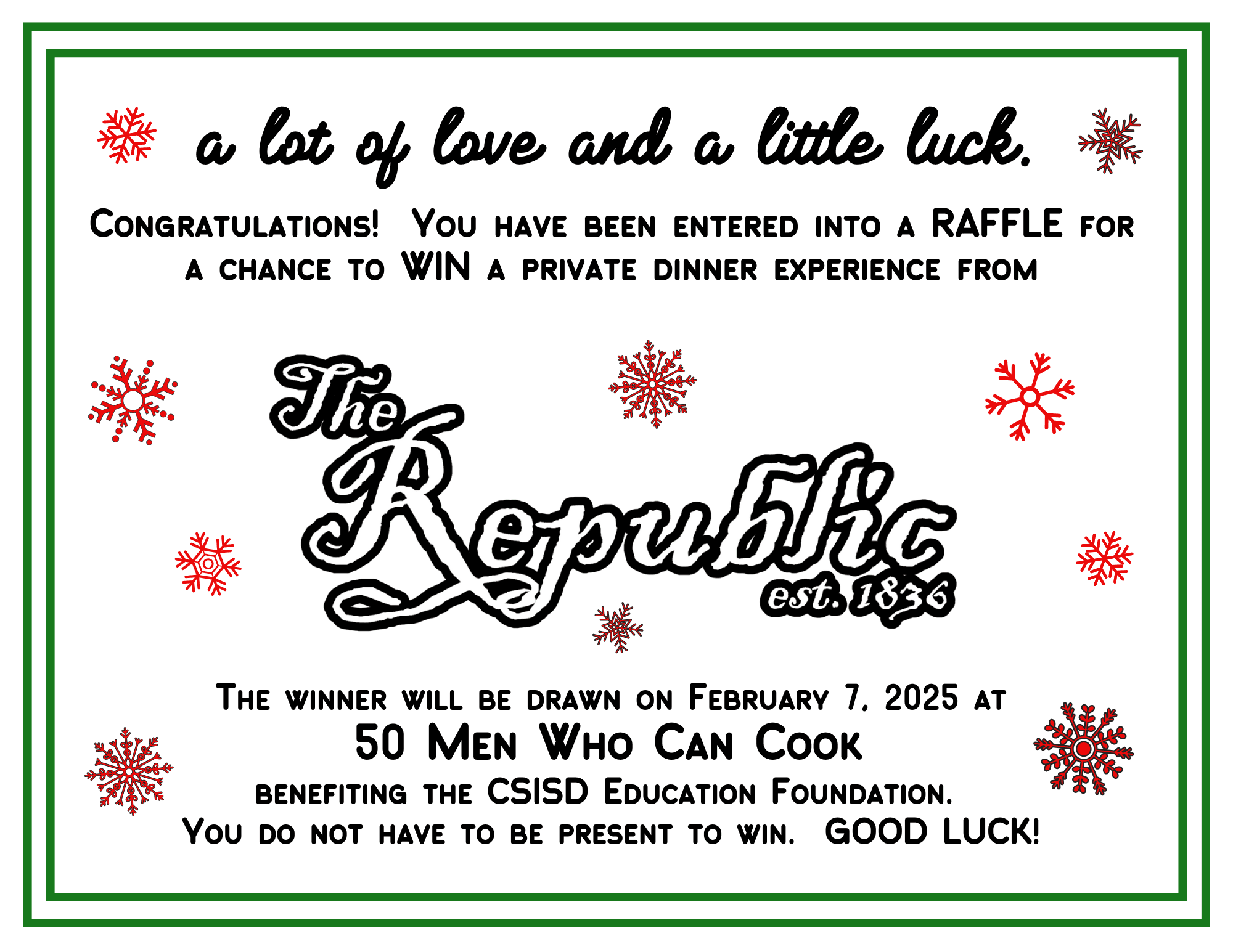 The Republic raffle certificate