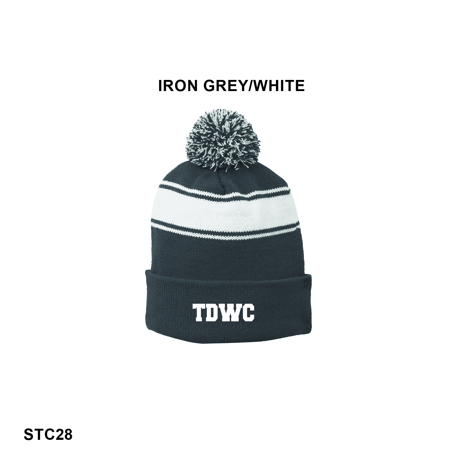 TDWC LOGO - Sport-Tek® Stripe Pom Pom Beanie