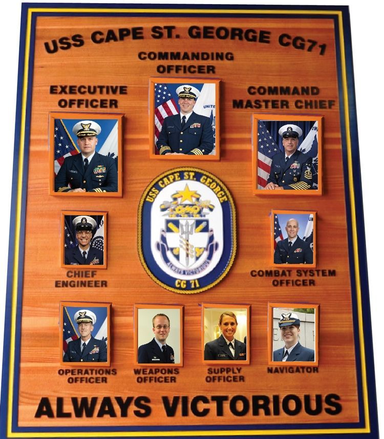 SA1010 - Chain-of-Command Photo Board  for the US Navy Ship USS St. George, Carved from Cedar Wood 