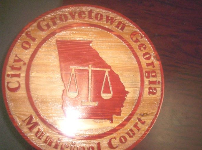 HP-1140 - Carved Plaque of Seal of the Grovetown Municipal Court, Georgia,  Cedar Wood