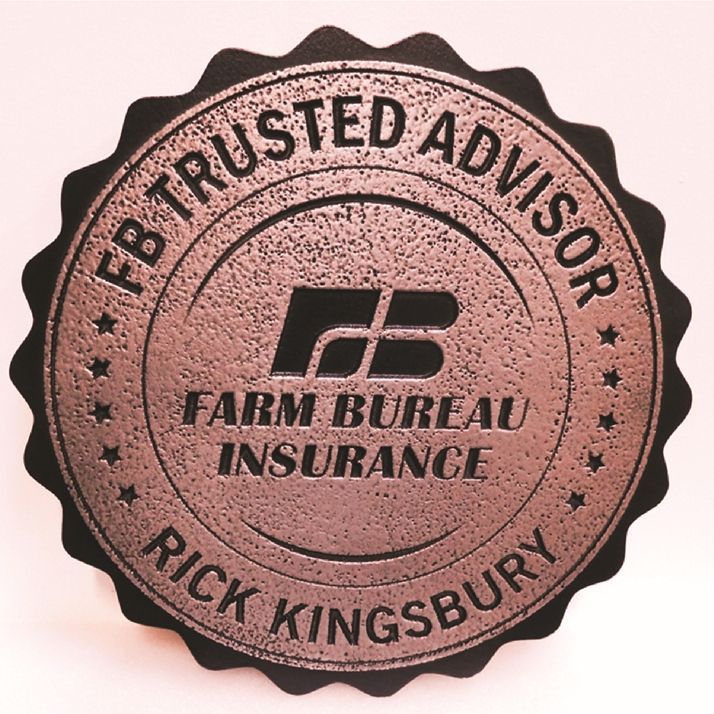M7214 - Engraved and Recessed  Copper-plated  Plaque with  the Logo of Farm Bureau Insurance 