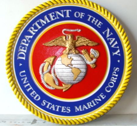 IP-1154 - Carved 3-D Bas-Relief Artist-Painted Plaque of the Official Seal of the US Marine Corps