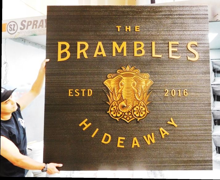 T29016 - Carved and Sandblasted Wood Grain Sign for the "Brambles Hideaway", 2.5-D Artist-Painted 