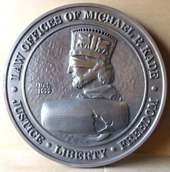 M7274 - Law Office 3D Stainless Steel Plaque, with Bas-Relief  Hammurabi Portrait