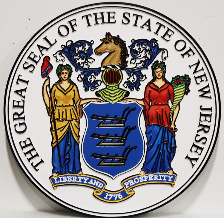 BP-1342 - Carved 2.5-D Raised Outline Relief Artist-Painted Great Seal of the State of New Jersey