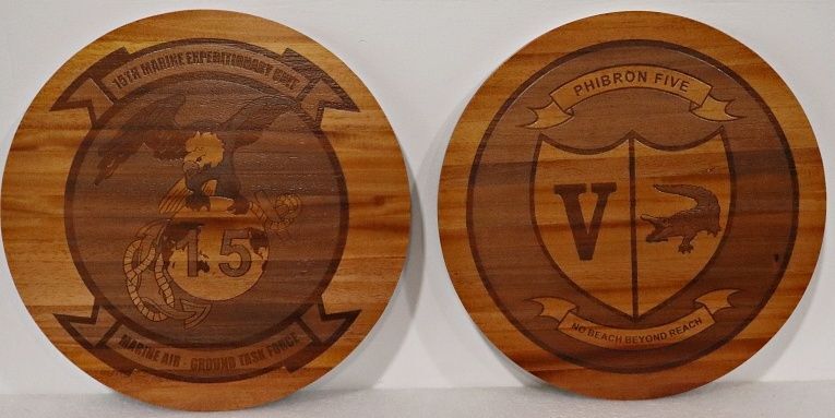 V31980 - Stained and Carved Cedar Signs for Marine Air Ground Task Force and Phibron 5 