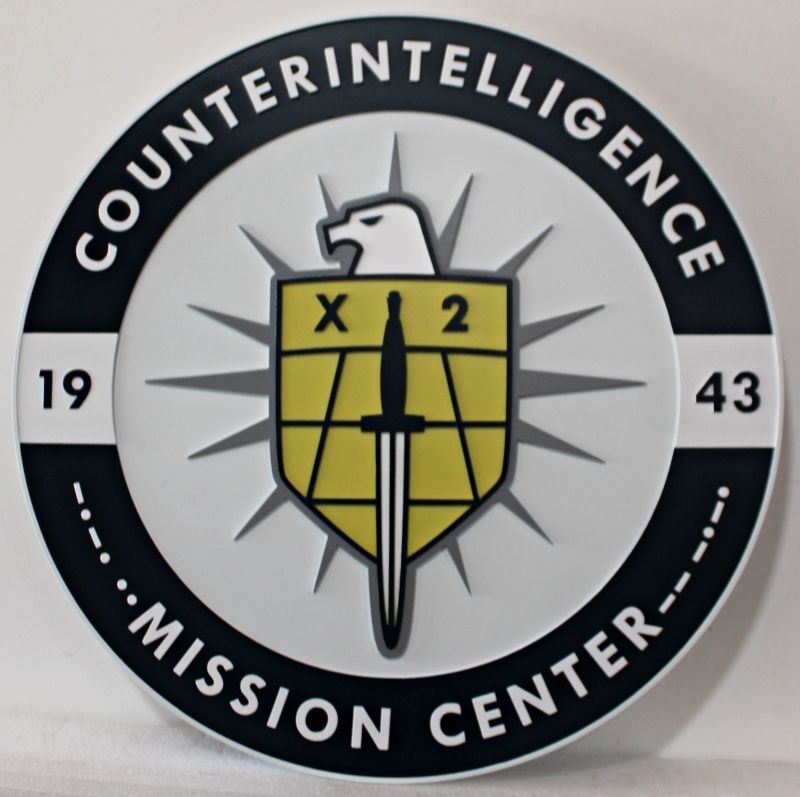 IP-1545 - Carved 2.5-D Multi-Level Artist-Painted HDU Plaque of the Counterintelligence Mission Center