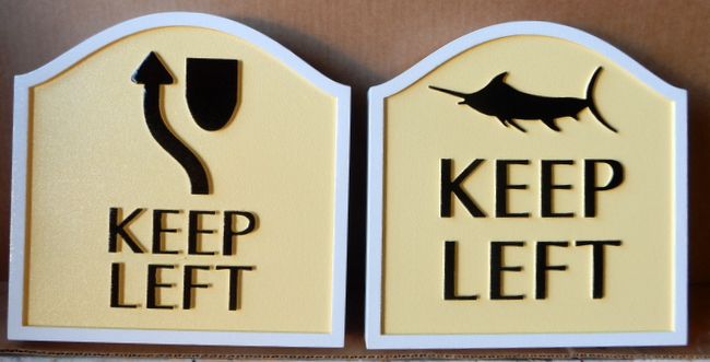 H17543 - Carved   HDU "Keep Left " Signs, with Fish as Art