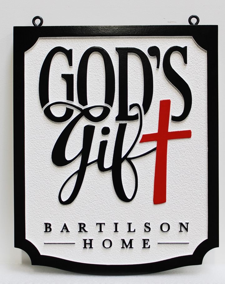 I18765 -  Carved High-Density-Urethane (HDU)  Property Name Sign  "God's Gift - Bartilson Home"