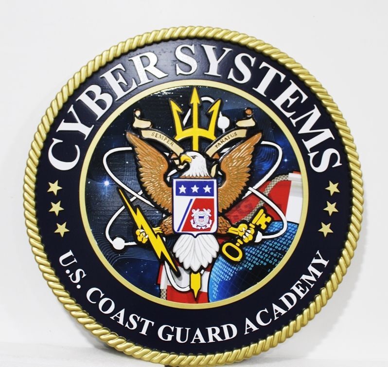 NP-2282 - Carved  HDU Plaque of the Seal of the Department of  Cyber Systems, US Coast Guard Academy