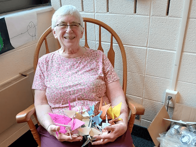 Sister Marcia continues to make peace cranes
