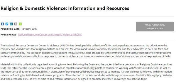 Religion & Domestic Violence: Information and Resources from National Resource Center