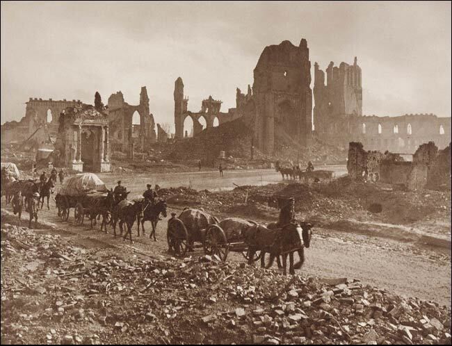 The Ruins of the Cloth Hall, The Cathedral and Bishop's Palace, Ypres