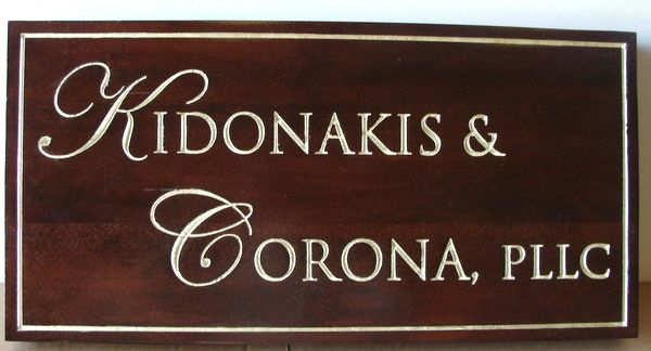 C12078 - Carved Dark Wood Professional Office Sign, with Gold Text and Border