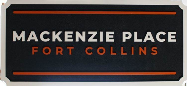 K20397 - Carved High-Density-Urethane (HDU)  Entrance Sign for McKenzie Place,  Fort Collins, Colorado. 