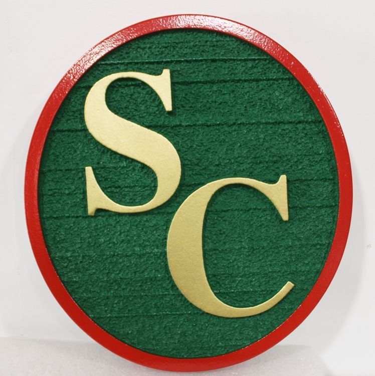 UP-3265 - Carved 2.5-D Multi-Level  Relief and Sandblasted Wood Grain HDU Plaque of the Emblem of  the "SC"  Club