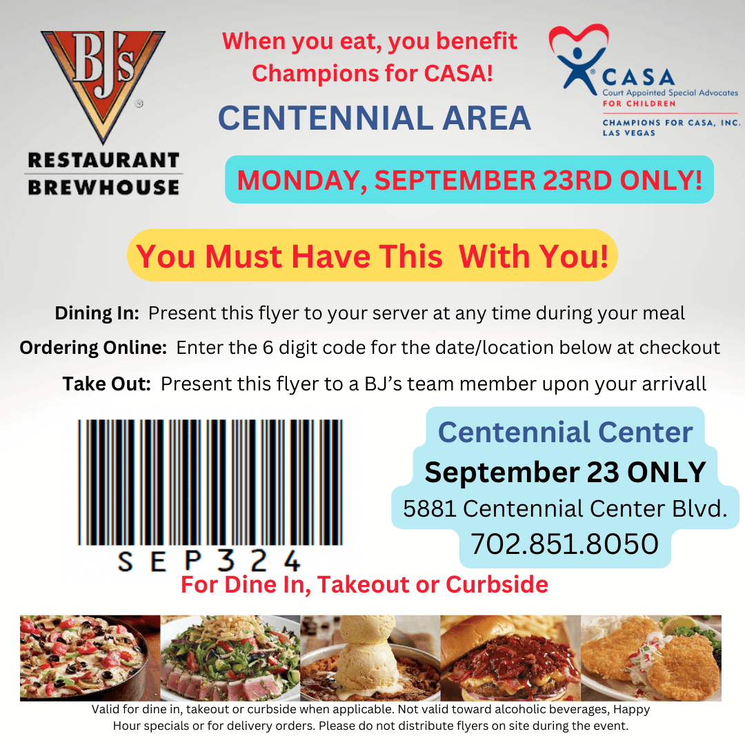 Support Champions for CASA while you have lunch or dinner!