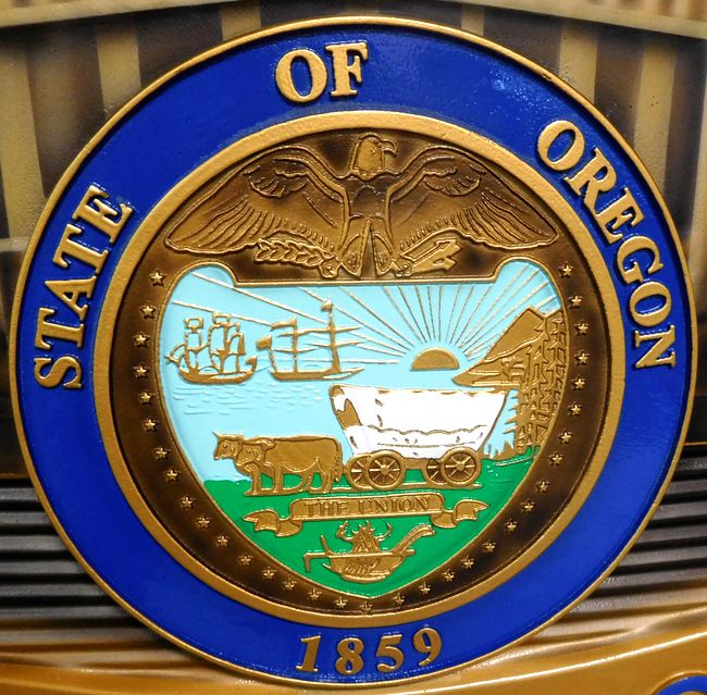 BP-1463 - Carved Plaque of the Great Seal of the State of Oregon, Artist Painted