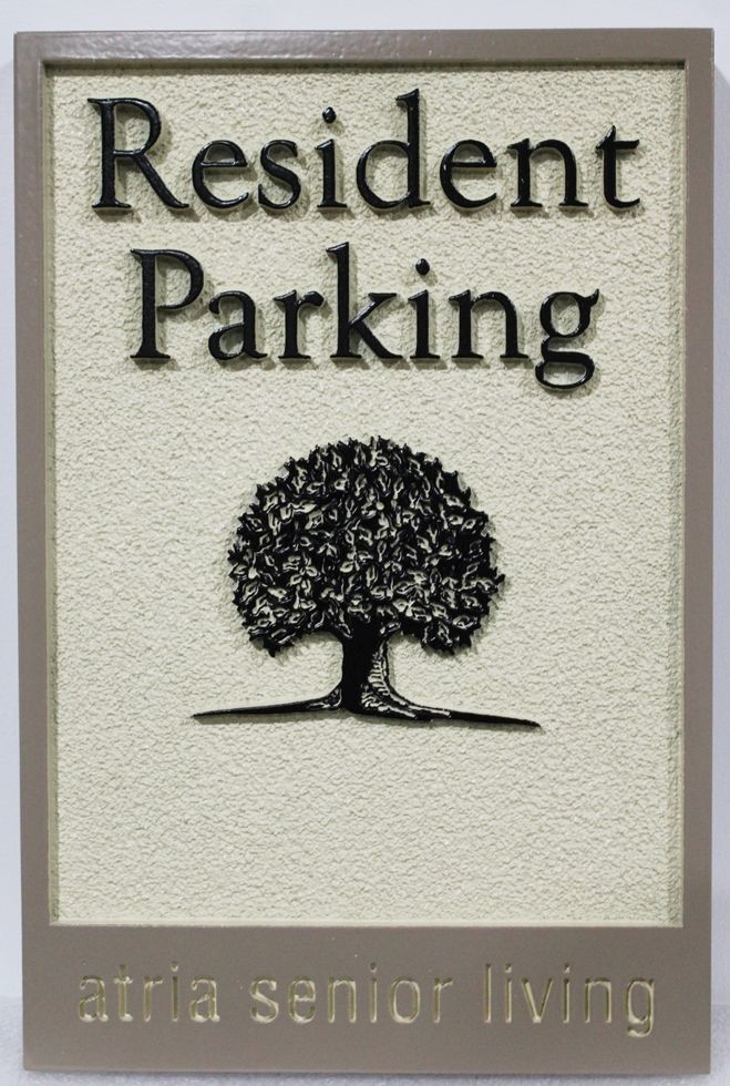 KA20681 -  Carved High-Density-Urethane (HDU) Resident Parking Sign for the Atria Senior Living  Residential Community 