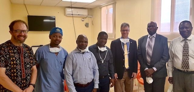 Pictured: ELWA administration meeting (L to R): Dr. Rick Sacra (Medical Director), Dr. Elvis Mbanzabugabo, Dr. Juvenal Musavuli, Dr. Dieudonne Lemfuka, Dr. Keir Thelander, Dr. Peter Ekeh, Reverend Garaway