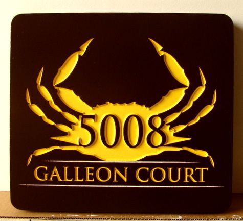 L21560 - Seashore Condo Address Sign made of HDU,  with Engraved Crab 