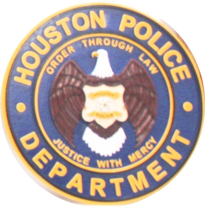 PP-3336 - Carved 2.5-D Multi-Level Artist-Painted Plaque of the Seal of the Houston Police Department 