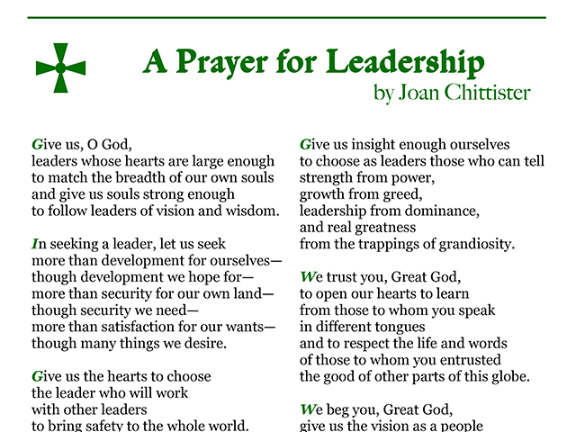 Free Download of Joan Chittister's Prayer for Leadership