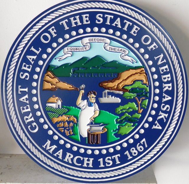 BP-1307- Carved Plaque of the Seal of the State of Nebraska, Artist Painted