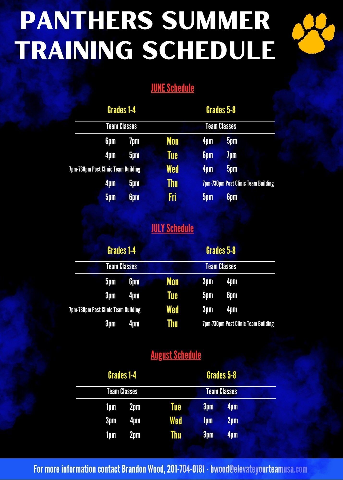 Wayne Panthers Summer Training Schedule