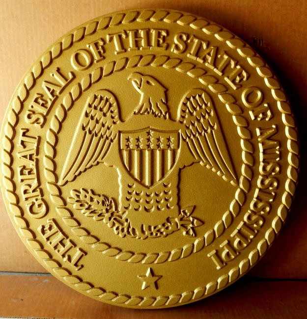 BP-1280 - Carved Plaque of the Great Seal of the State of Mississippi, Painted Metallic Gold 