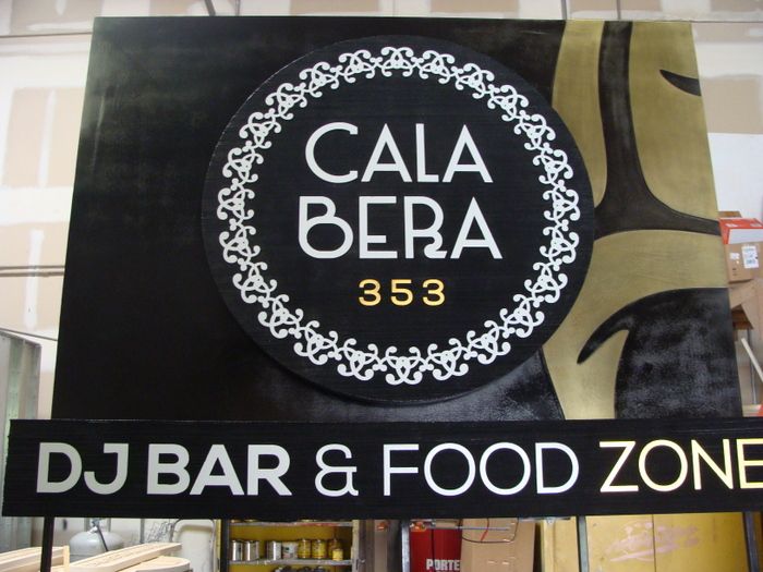 RB27119 -  Carved and Engraved HDU Upscale Restaurant and Bar Address  Sign, “Cala Bera”