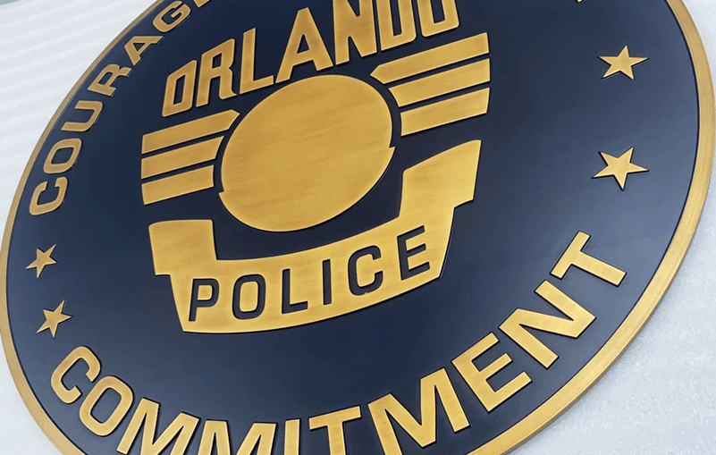 PP-3342 - Carved 2.5-D Multi-Level Brass-Plated Emblem of the Orlando Police