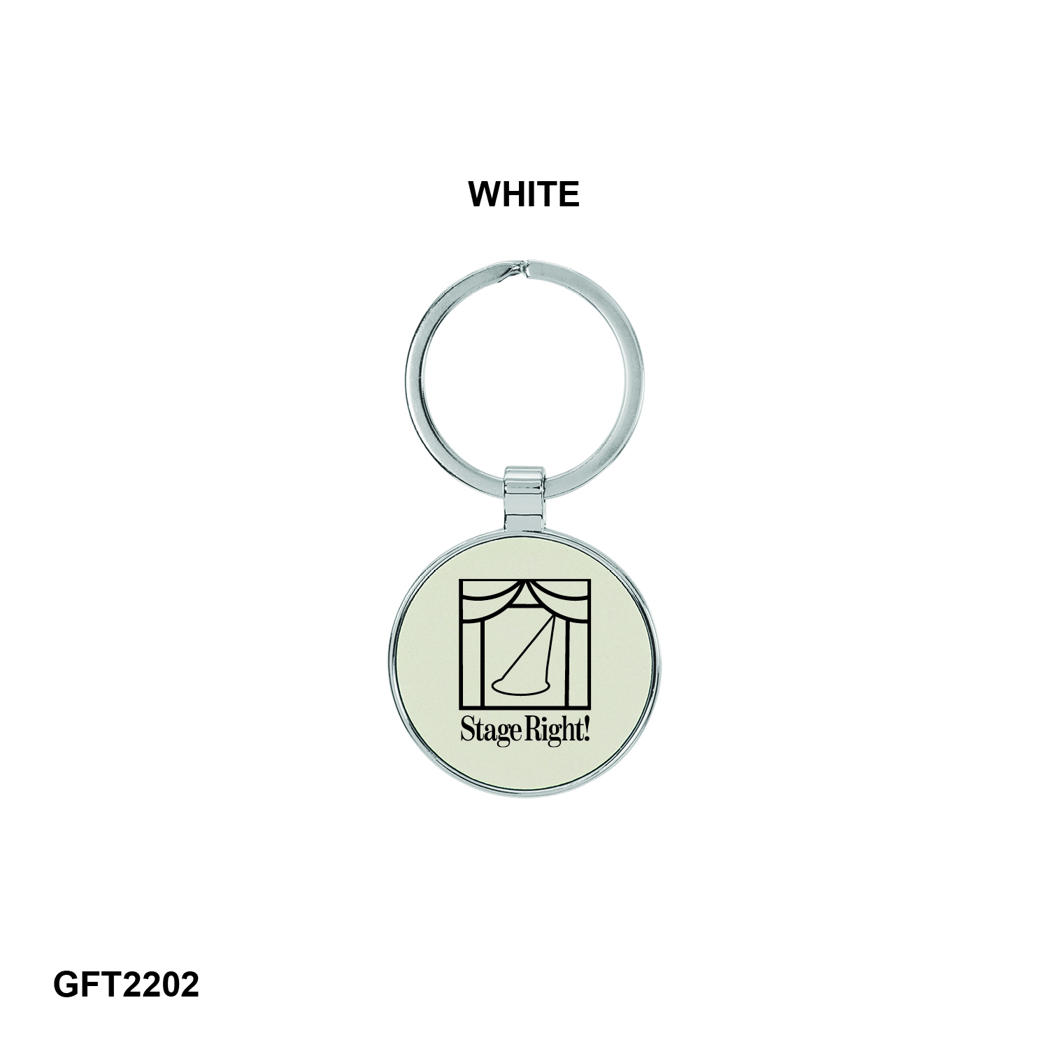 1 1/2" Laserable Leatherette/Metal White Round Keychain