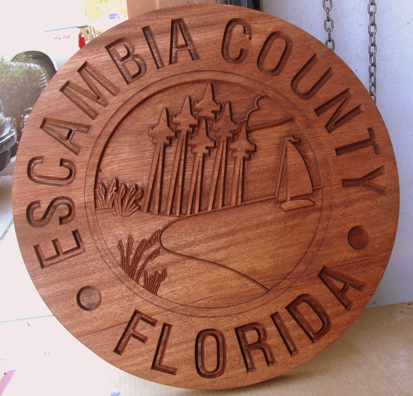 WM1090 - Seal of Escambia County, Florida, Engraved Stained Mahogany