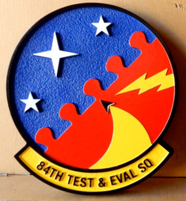 LP-7040- Carved Round Plaque of the Crest of the 84th Test & Evaluation Squadron,  Artist Painted
