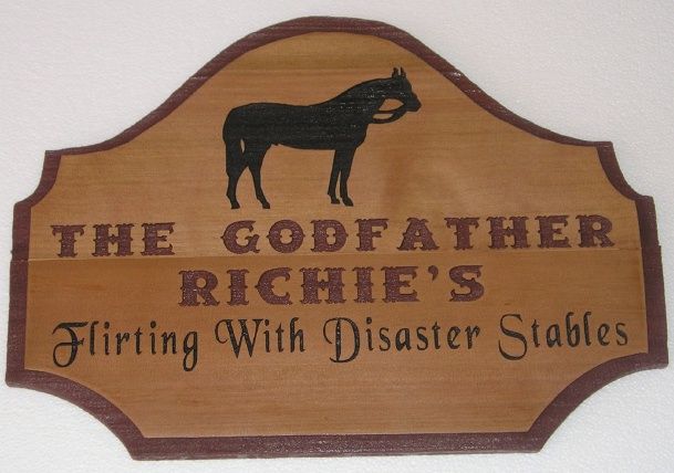 M3327 - Carved Cedar Wood Sign for Horse Stables with Engraved Lettering and Horse (Gallery 24)