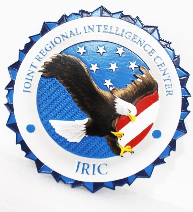 AP-2462 - Carved HDU Plaque of the Seal of the Joint Regional Intelligence Center (JRIC)