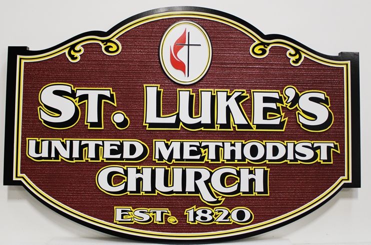 D13024 - Carved HDU Sign for  St. Luke's United Methodist Church