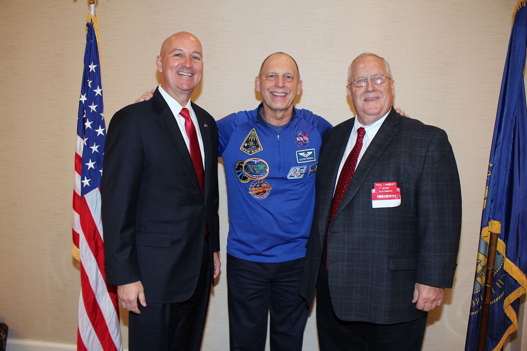 Gov. Rickets, Former NASA Astronaut Clayton Anderson, Plattsmouth Mayor Paul Lambert