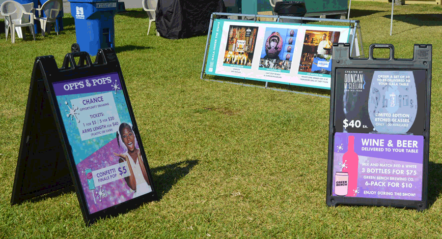 Event signs produced by Bayprint for American Stage's Gala Under the Stars