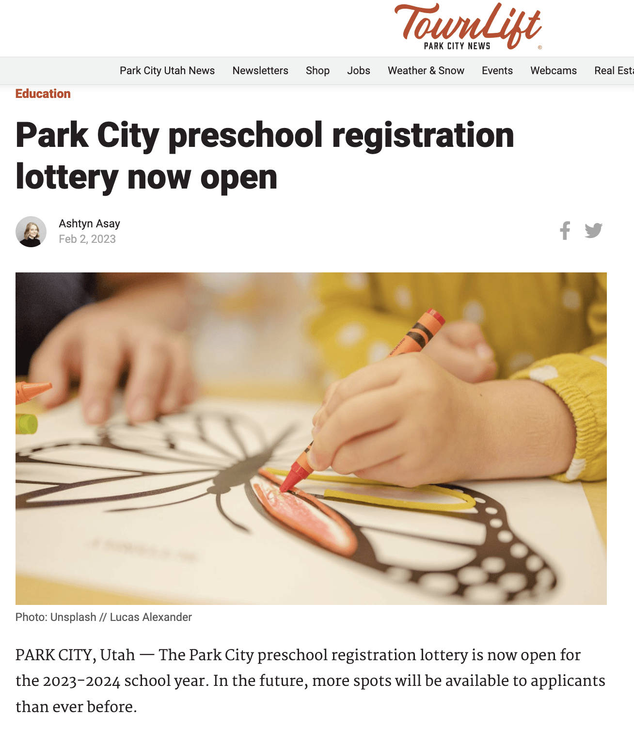 Park City Preschool Registration Lottery Now Open