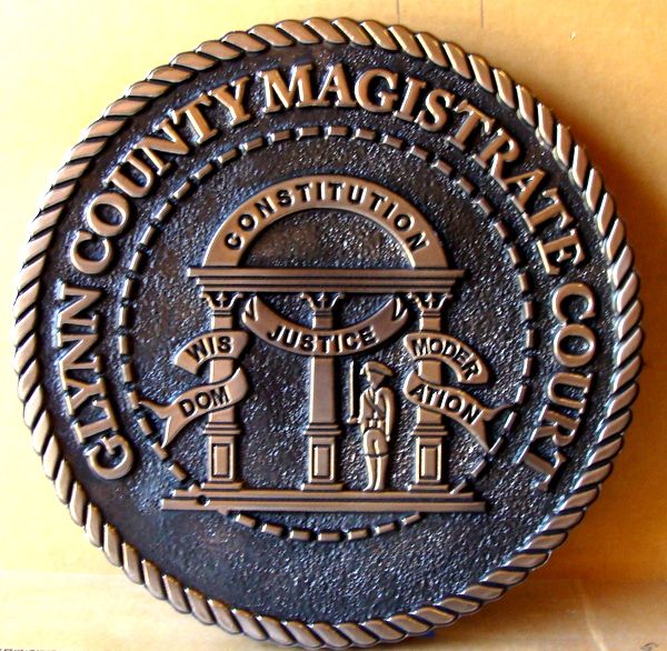 W32144 –Carved 3-D Bronze-Coated Seal of the State of Georgia, for the Glynn County Magistrate Court 